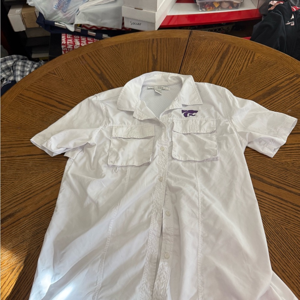 Men's White Casual Button-Down K-State Shirt